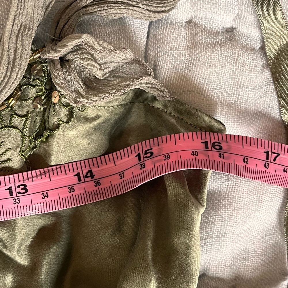 Free people Y2k baby doll slip dress silk midi olive green size 2 NWT - Picture 15 of 16